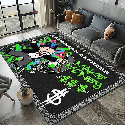 Navak Carpet 3D Rich Man Game Monopoly Dollar Cartoon Carpet Rug for Living Room Bedroom Home Sofa Decoration Kid Area Rug Non-slip Floor Mat