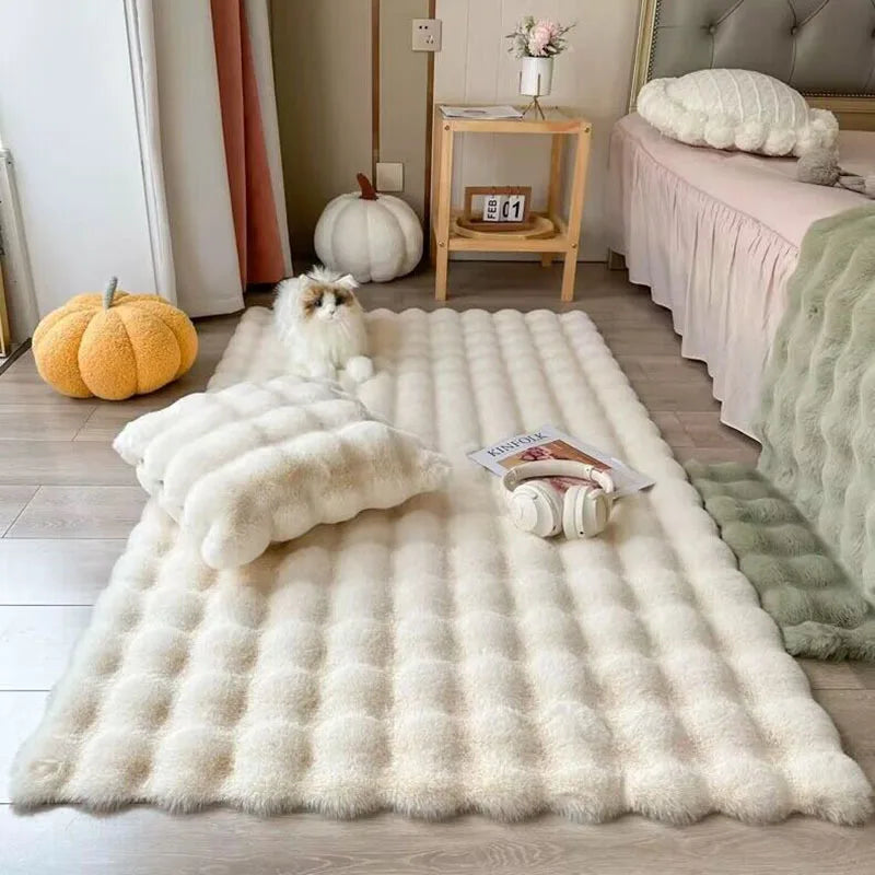 Navak Carpet 1Pc Bubble Plush Carpet For Home Decor Imitation Rabbit Hair Balcony Cushion Kids Living Room Faux Fur Rug Girl Bedroom Foot Mat