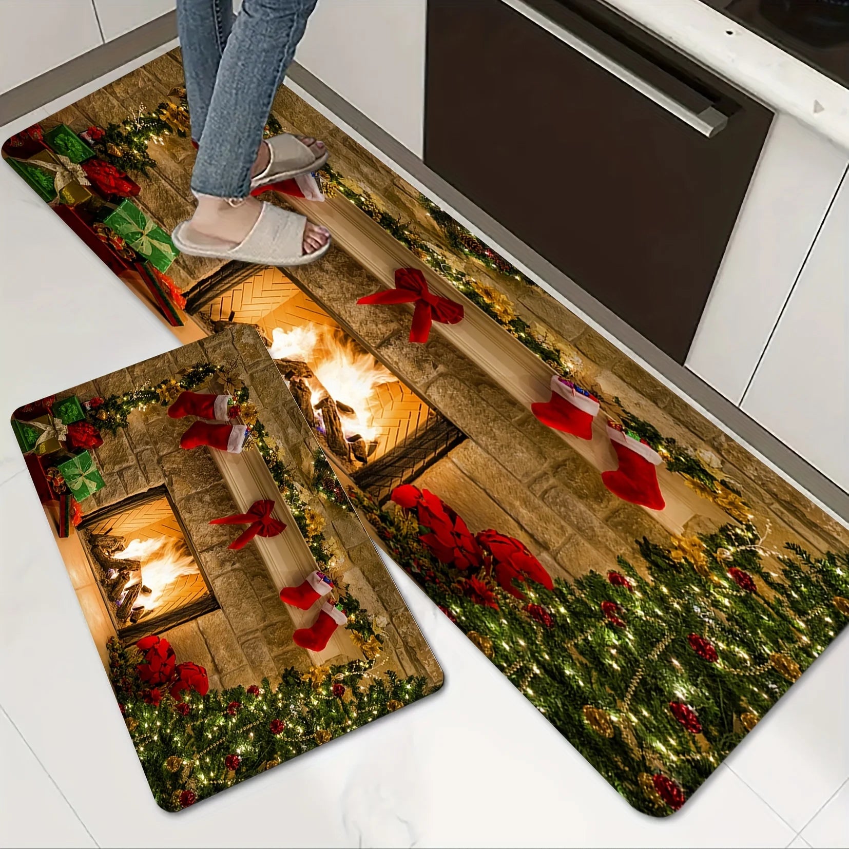 Navak Carpet Christmas Kitchen Bathroom Non-Slip Floor Mat Living Room Balcony Hallway Entrance Rug Bedroom Bedside Foot Mat Mas Home Decor