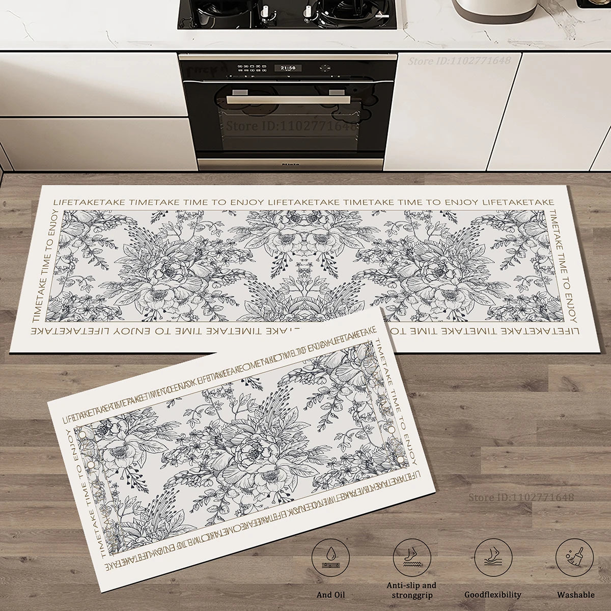 Navak Carpet Flowers Pattern Kitchen Extra Thick Absorbent Rug Bathroom Entrance Non-Slip Doormat Carpet Large Anti Fatigue Mat Long Rugs