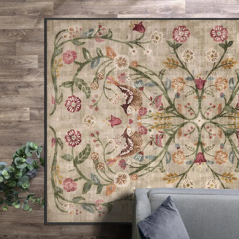 Navak Carpet Boho Chic Turkish Traditional Floral Rug Washable Non-Slip Large Distressed Area Carpet for Living Room Bedroom Decor