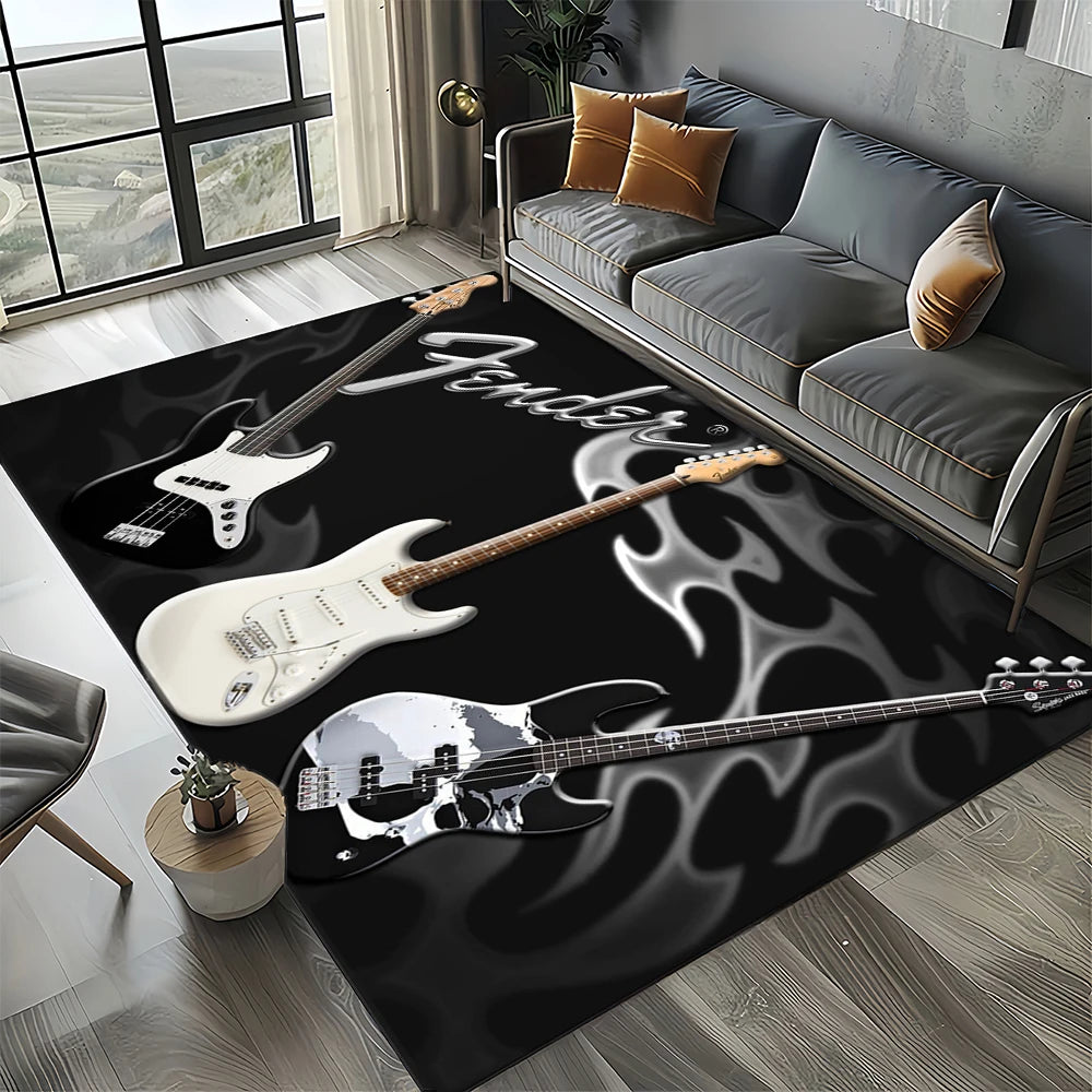 Navak Carpet 27 Style New 3D Fender Retro Guitar Instruments Music Carpet Rug for Living Room Bedroom Home Sofa Decoration,Non-slip Floor Mat