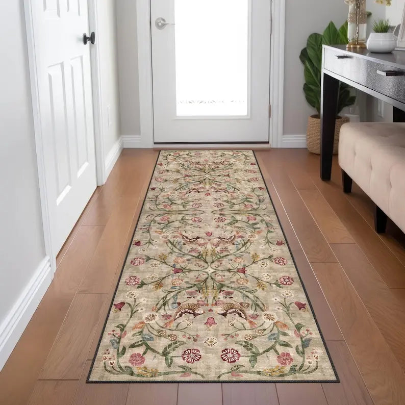 Navak Carpet Boho Chic Turkish Traditional Floral Rug Washable Non-Slip Large Distressed Area Carpet for Living Room Bedroom Decor