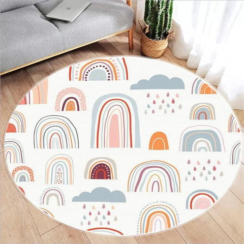 Navak Carpet Cute Cartoon Rainbow Printed Circular Carpet Washable Round Floor Mat Living Room Bathroom Kitchen Rug Home Decoration Yoga Mat
