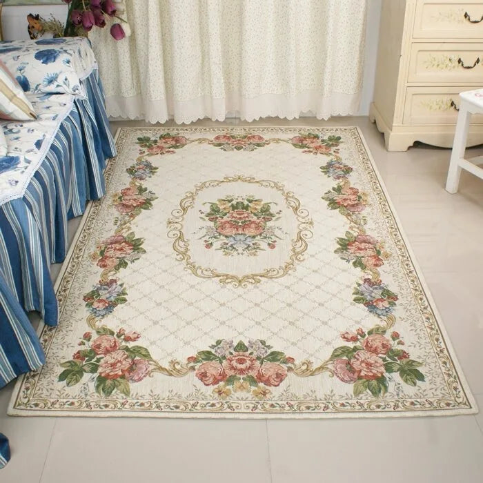 Navak Carpet Crystal velvet carpetEurope Style Beautiful Flowers Carpet Living Room Sofa Bedroom Study Kitchen Entrance Door Mat Non-slip Lig