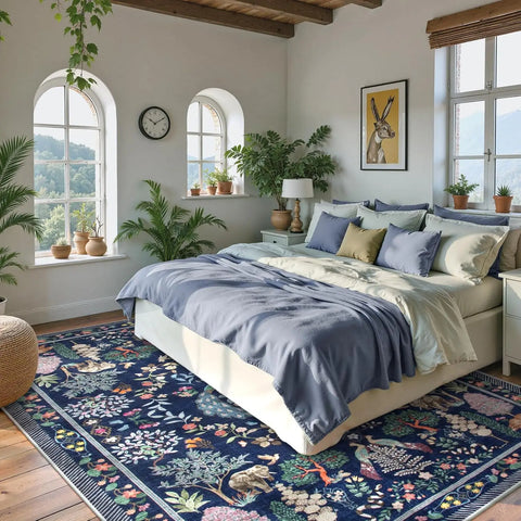 Navak Carpet Boho Floral Soft Blue Dining Room Rug, Non Slip Ultra Thin Stain Resistant Large Floor Carpet for Bedroom Home Office