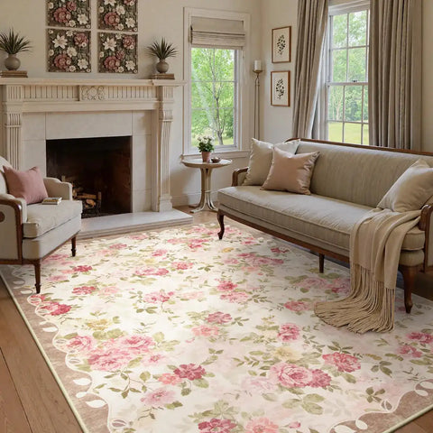 Navak Carpet Living Room Carpet Large Size Bedroom Bedside Floor Mat Machine Washable Carpets Spring Flowers Plant Retro Home Decoration Rug