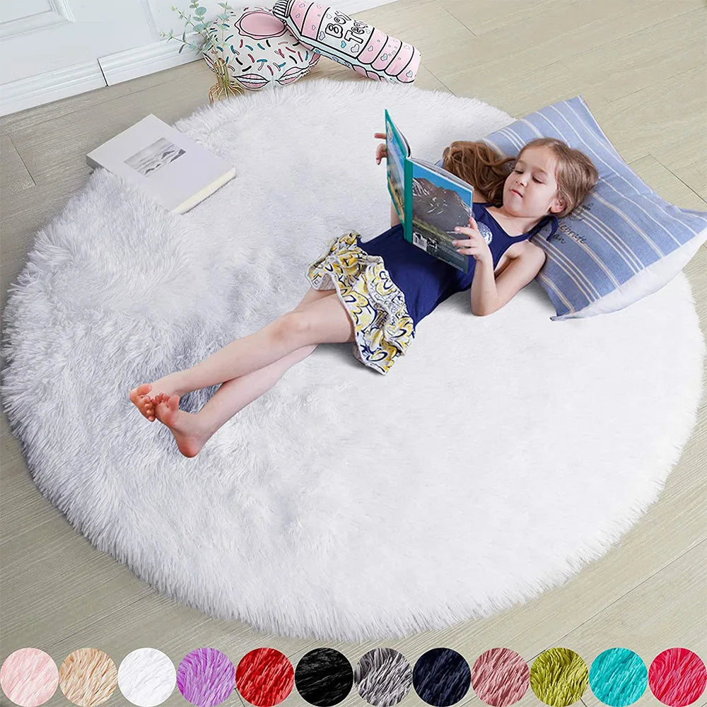 Navak Carpet 100/120/140/160 Round Rug Fluffy Soft Area Rugs for Kids Girls Room Princess Castle Plush Shag Carpet Cute Circle Bedroom Decor