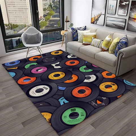 Navak Carpet 3D Retro Vinyl Record Music Art Carpet Rug for Home Living Room Bedroom Sofa Doormat Decor,Kid Play Area Rug Non-slip Floor Mat