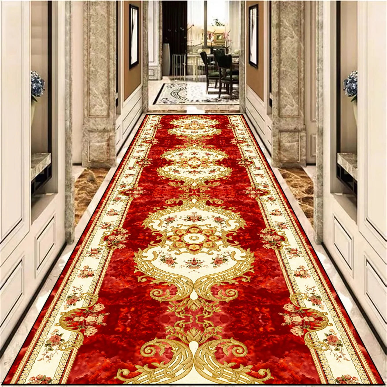 Navak Carpet European Decoration Long Corridor Carpet Gorgeous Hallway Carpets Non-slip Stairway Rug Home Runner Aisle Floor Mat Customizable