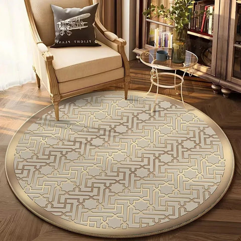 Navak Carpet European Gold Luxury Round Rug Living Room Sofa Large Carpet Comfortable Bedside Non-Slip Bedroom Tea Table Mat