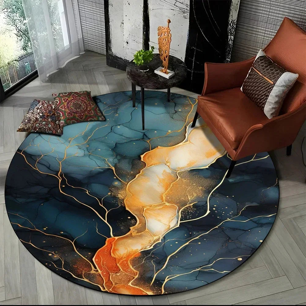 Navak Carpet Crystal Velvet 3D Luxury Marble Round Rug, Abstract Geometric Print Non-Slip Floor Mat for Living Room, Bedroom, Chair Decor