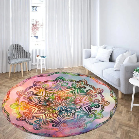 Navak Carpet Psychedelic Mandala Printed Round Carpet for Living Room Bedroom Mat Easy To Clean Festive Atmosphere Decorated Home Decor Rug