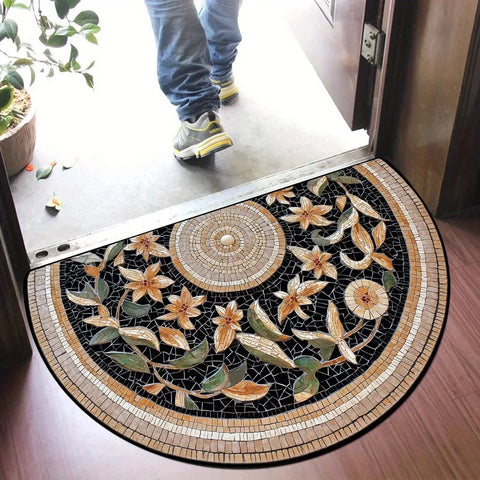 Navak Carpet Non Slip Half Round Doormat Flower Floral Absorbent Welcome Rugs Washable Door Mat Entrance Mat Indoor Outdoor
