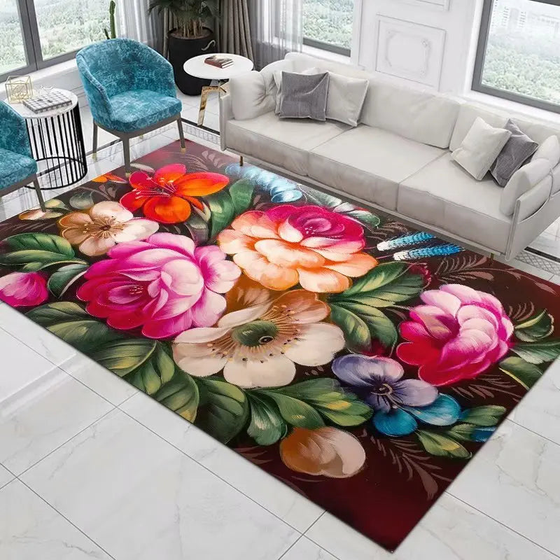Navak Carpet Home Decor Entrance Door Mat Flower Rose Peony Pastoral 3D Printed Carpet Living Room Rugs Furry Mat Carpet Bedroom Decoration