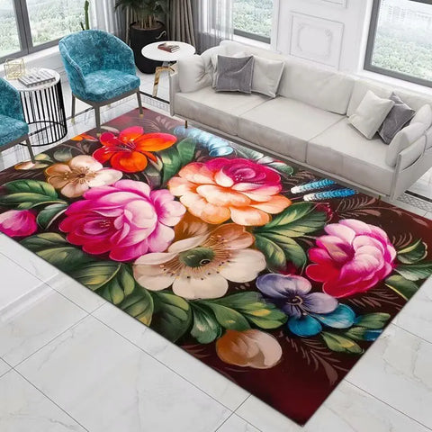 Navak Carpet Home Decor Entrance Door Mat Flower Rose Peony Pastoral 3D Printed Carpet Living Room Rugs Furry Mat Carpet Bedroom Decoration