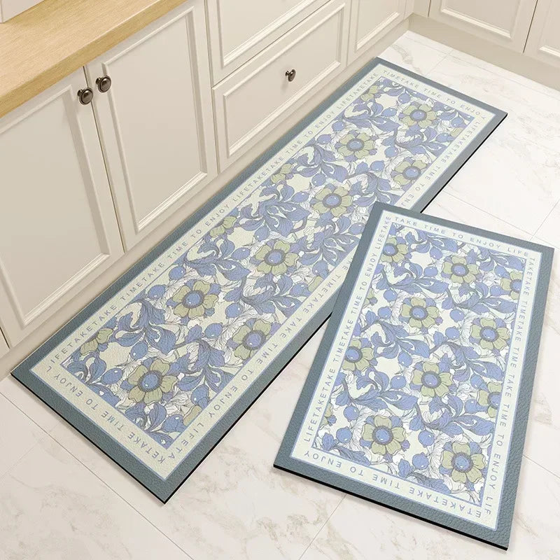 Navak Carpet Carpet for Kitchen Floor Mat Pvc Leather Waterproof Non-slip Long Rug Oil-proof Foot Mats Pink Flower Home Decoration Rugs