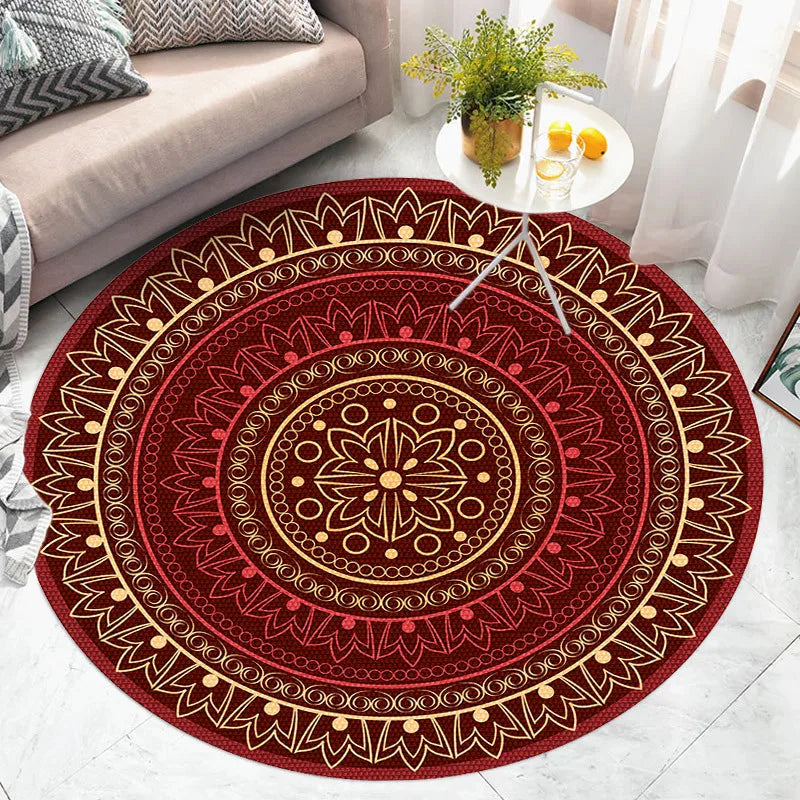Navak Carpet American Retro Ethnic Style Circular Carpet Living Room Bedroom Mat Red Festive Atmosphere Decorated Home Rug Decoration