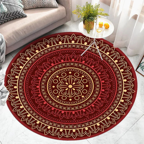 Navak Carpet American Retro Ethnic Style Circular Carpet Living Room Bedroom Mat Red Festive Atmosphere Decorated Home Rug Decoration