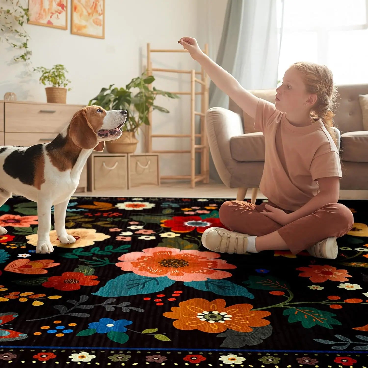Navak Carpet Crystal velvet carpetFloral  Area Rug Machine Washable Soft Print Boho Carpet Non Slip Doormat Low Pile Flower Area Rugs for