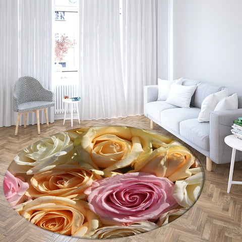 Navak Carpet Home Living Room Bedroom Bathroom Floor Mat Printing Decorative Carpet Flower and Bird  Round  Peony Rose