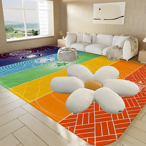 Navak Carpet Rainbow 7 Chakra Mandala Bohemia Yoga Door Mat Washable Non-Slip Living Room Sofa Chairs Area Mat Kitchen Welcome Doormat