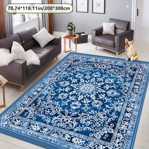 Navak Carpet Luxurious Blue Exotic Floral Area Mat - 78.74" x 118.11", Non-Slip Backing, Machine Washable, Perfect for Living Room, Bedroom,