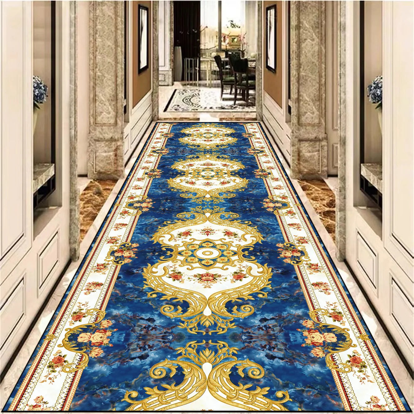 Navak Carpet European Decoration Long Corridor Carpet Gorgeous Hallway Carpets Non-slip Stairway Rug Home Runner Aisle Floor Mat Customizable
