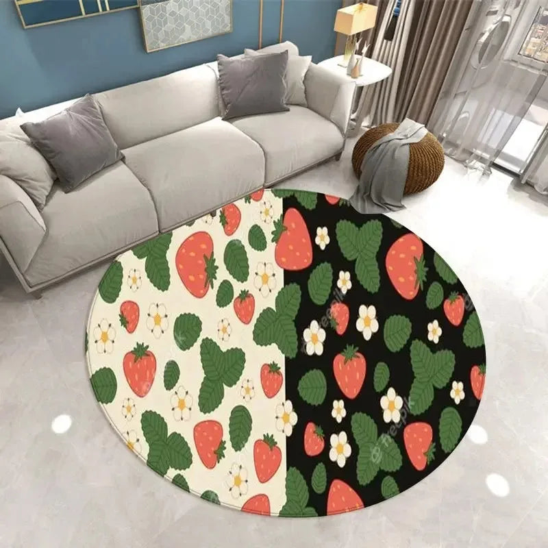 Navak Carpet Lovely Strawberry Print Round Carpet Home Living Room Sofa Bedroom Floor Decoration Kitchen Absorbent Mat