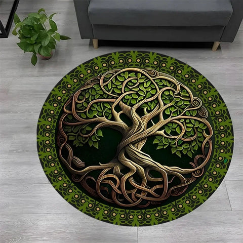 Navak Carpet Tree of Life Round Rug Nature Mandala Rug Ancient Spiritual Decor Carpet Meditation Space Rug Washable and Non Slip Floor Mat