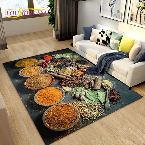 Navak Carpet Vegetable Grains Spice Fruit Seasoning Area Rug,Carpet Rug for Living Room Bedroom Sofa Doormat Kitchen Decor,Non-slip Floor Mat