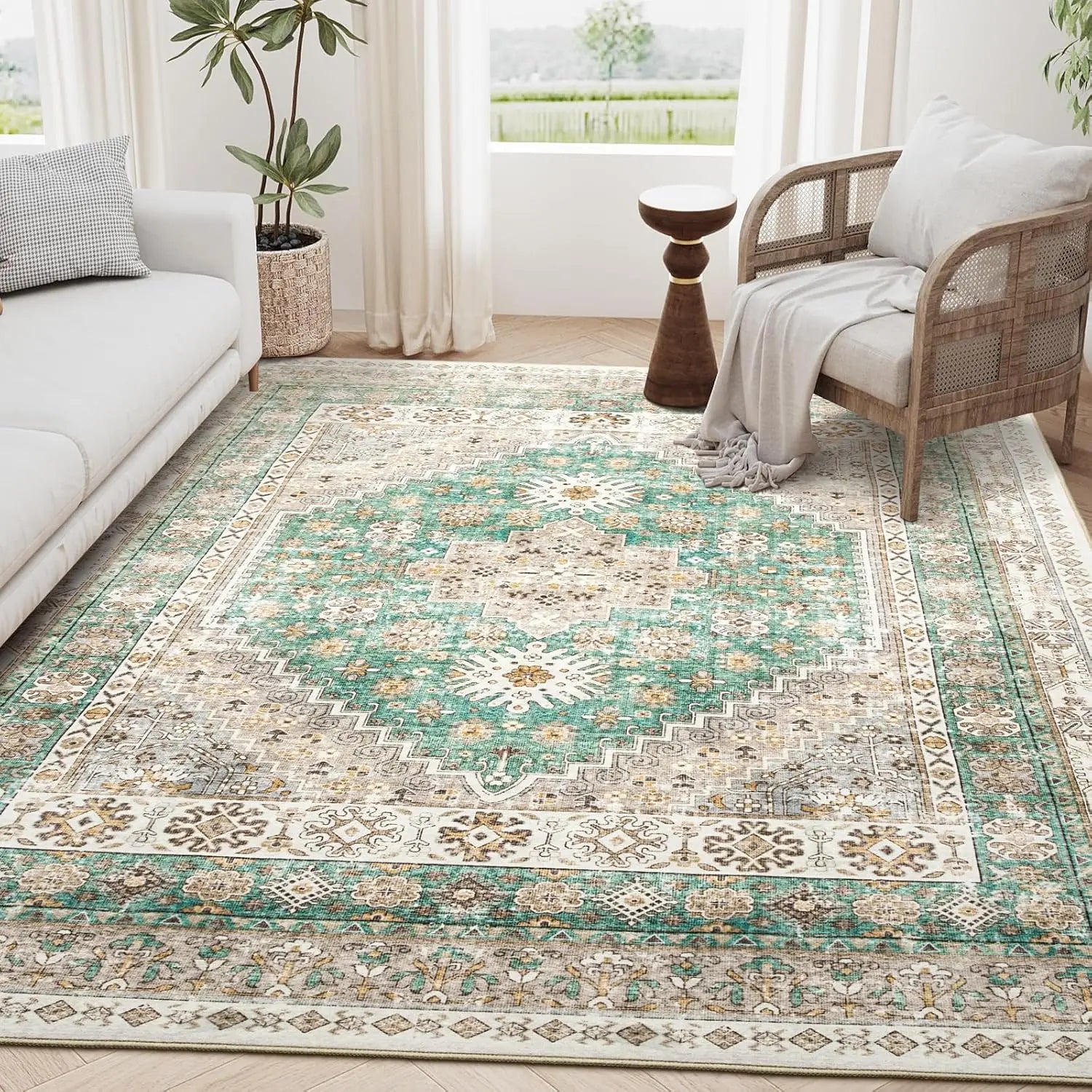 Navak Carpet zesthomeArea Rugs - Ultra-Thin Washble Rug, Stain Resistant Anti Slip Backing Rugs for Living Room,Bedroom, Vintage Home De